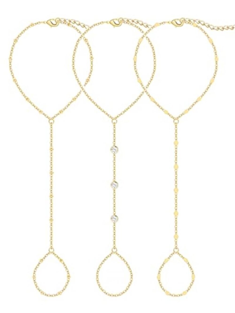 3PCS 14K Gold-Plated Hand Chain Bracelets for Women, Stack Bracelets Set